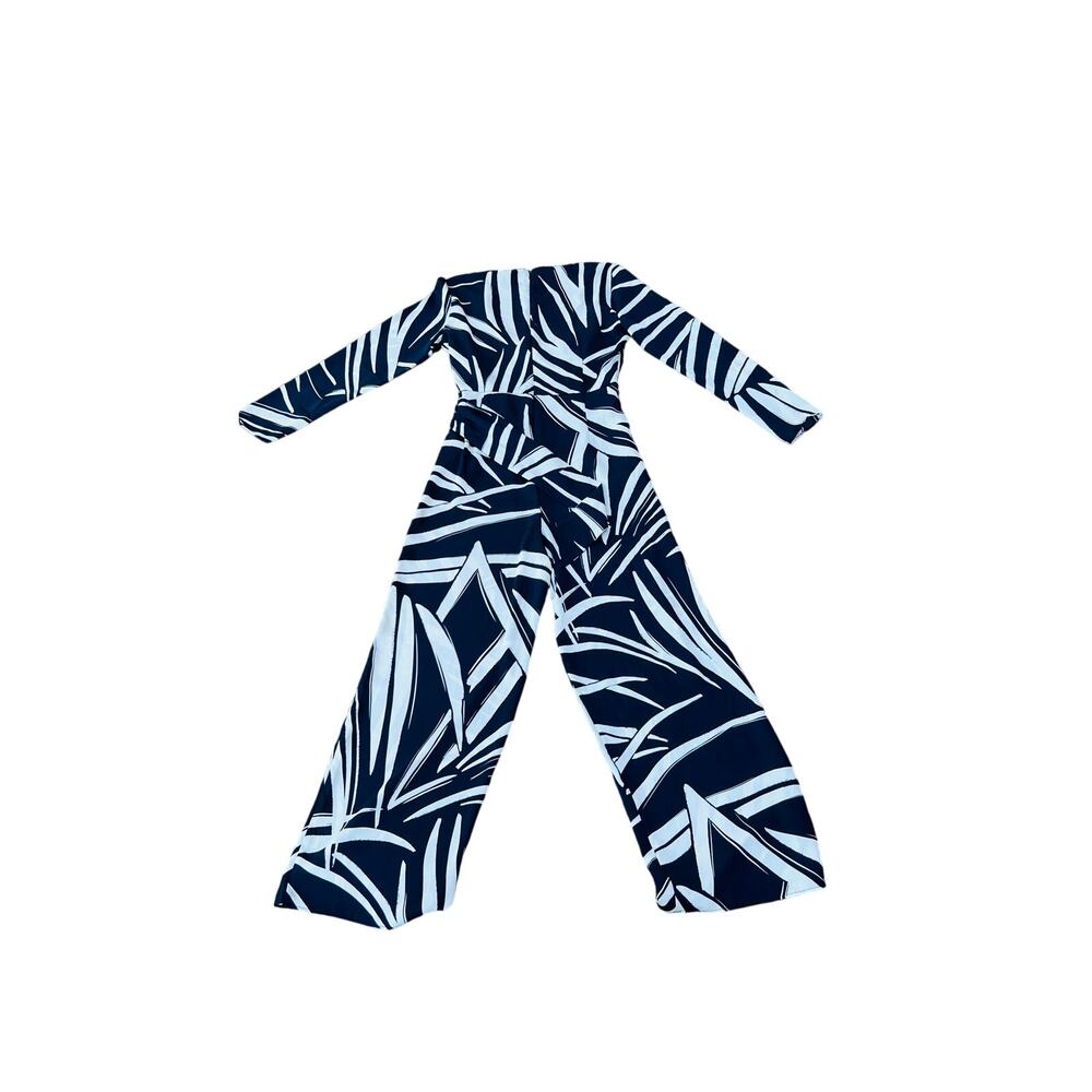 🖤 MNG Black White Abstract Print Long Sleeve Wrap Jumpsuit Women’s M - Picture 3 of 4